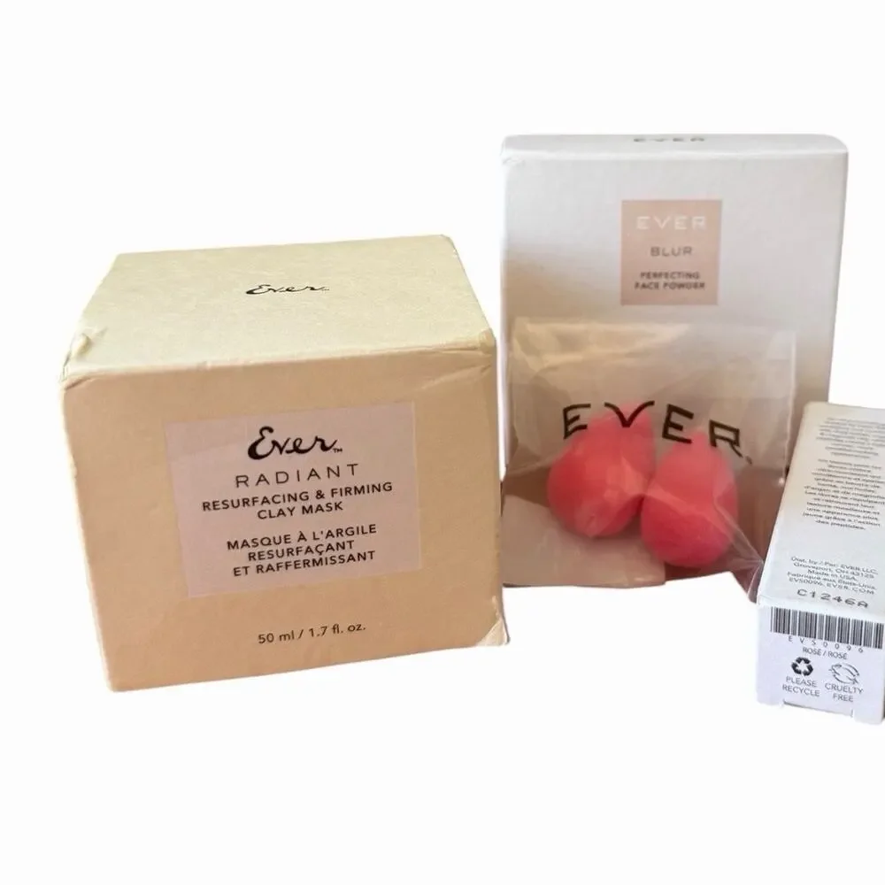 EVER Luxury Beauty Bundle NIP Clay Mask Blur Powder Lip Therapy Vitamin C